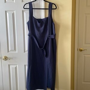 Banana Republic belted pinstripe dress in navy with side slit